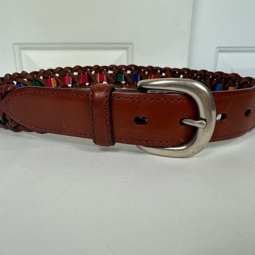 FOSSIL Brown Leather Belt Women’s Size Small Tapestry Casual Inlay - Picture 2 of 10